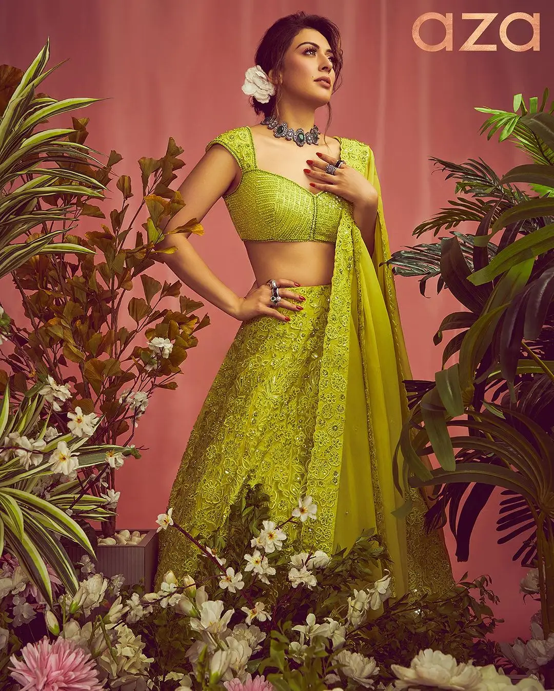 Indian Girl Hansika Motwani Photoshoot in Lemon Yellow Lehenga Choli